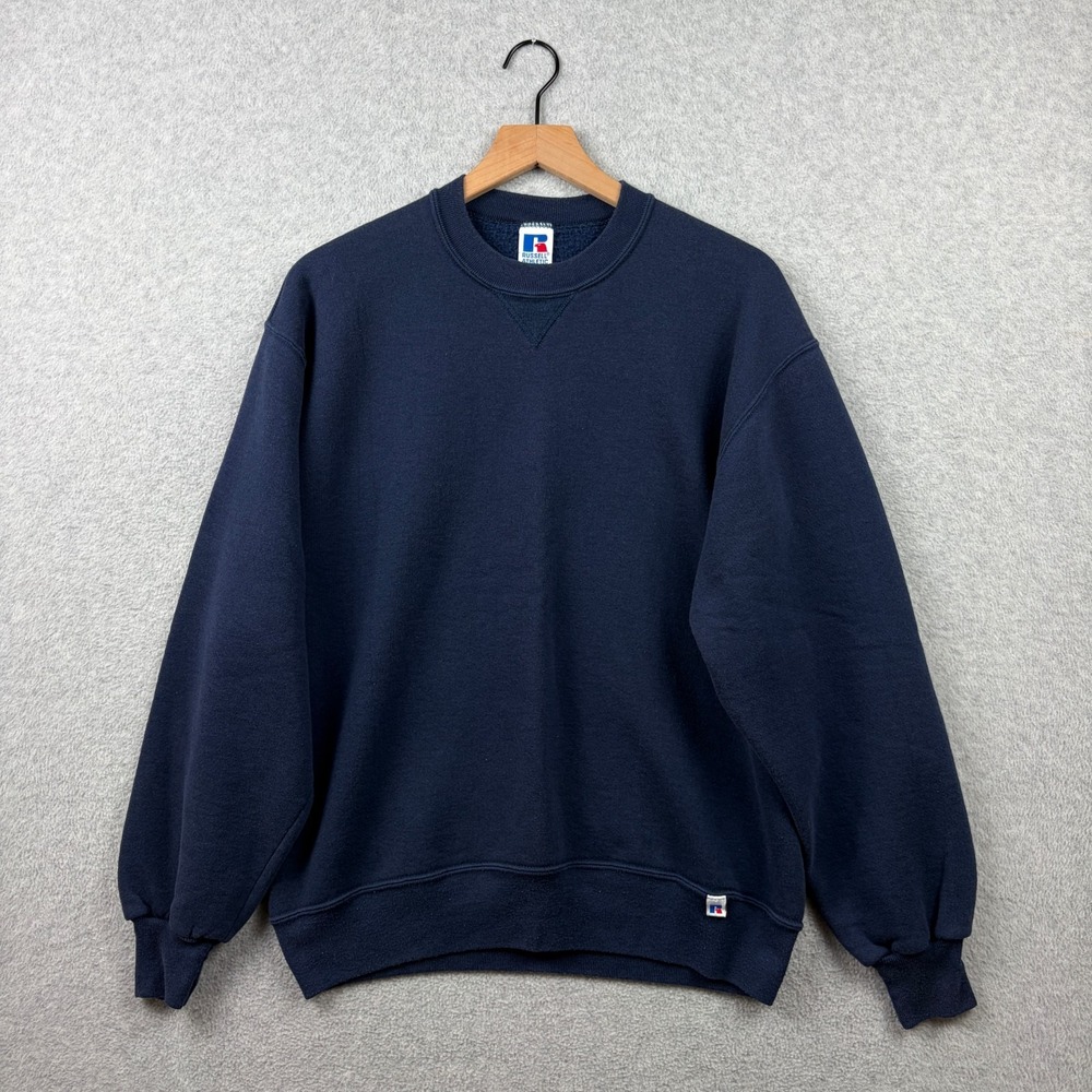 Vintage Russell Athletic Sweatshirt Mens Large Navy Blank Single V Crew USA 90s
